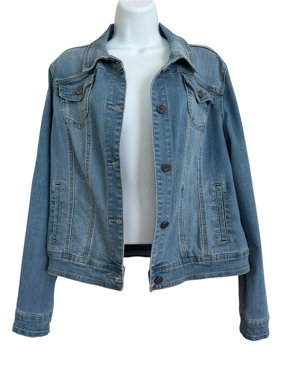Earl Jeans Blue Denim Jean Jacket Size Large Classic Trucker Stretch Light Wash